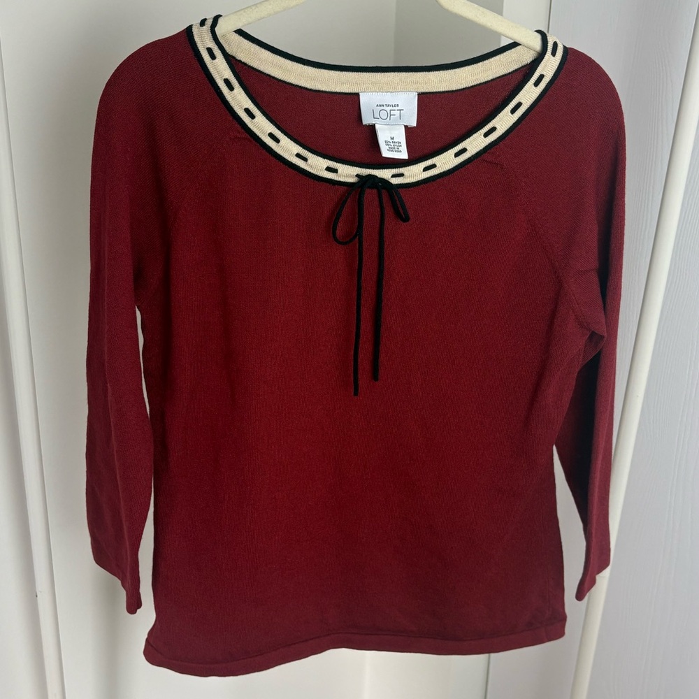 Y2K LOFT Dark Red Sweater with Tie Detail